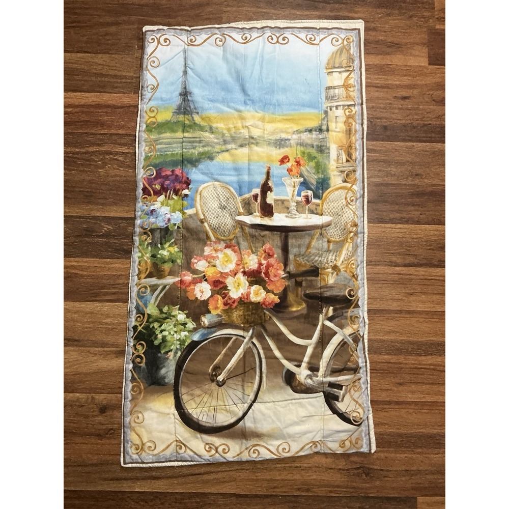 Handcrafted LE CAFE Wall Hanging Quilt Bicycle Wine Paris 38" X 20"